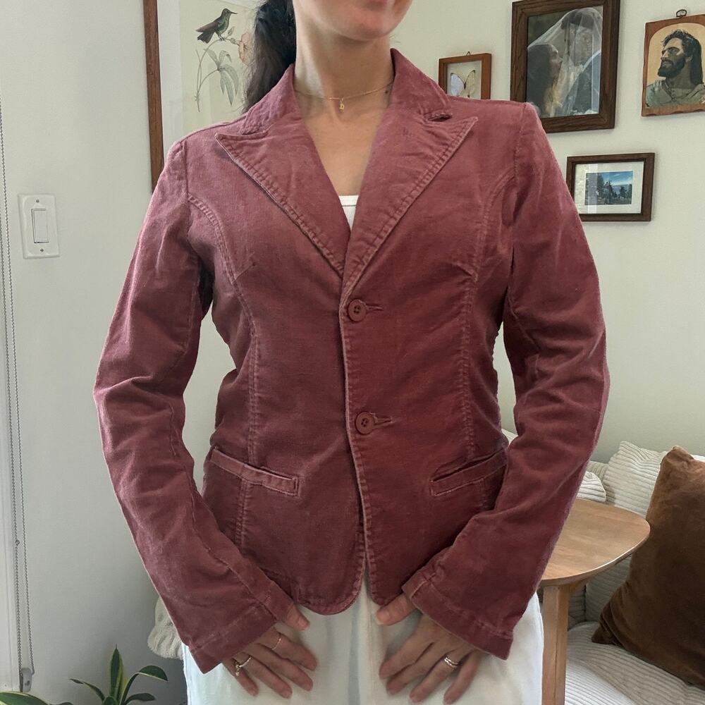 Vintage Y2k Pink Mauve Corduroy Fitted Mid-length Office Work Blazer Size S